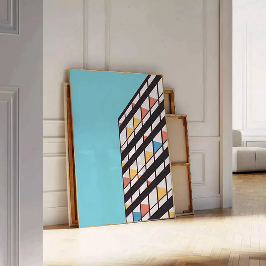 space Blue Groovy Art Poster dynamic piece wall bold yellow black tones unique artwork stylish gift print retro vibe room vibrant decor accent