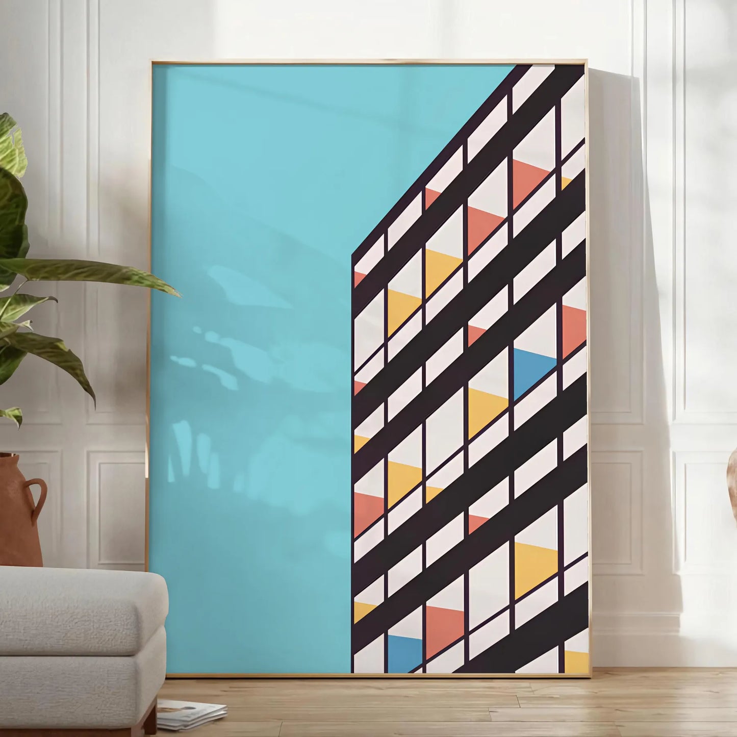 space Blue Groovy Art Poster dynamic piece wall bold yellow black tones unique artwork stylish gift print retro vibe room vibrant decor accent