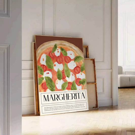 kitchen decor charming Margherita Pizza poster earthy brown vibrant green hues eye wall art perfect gift food lovers space unique artwork unframed editions