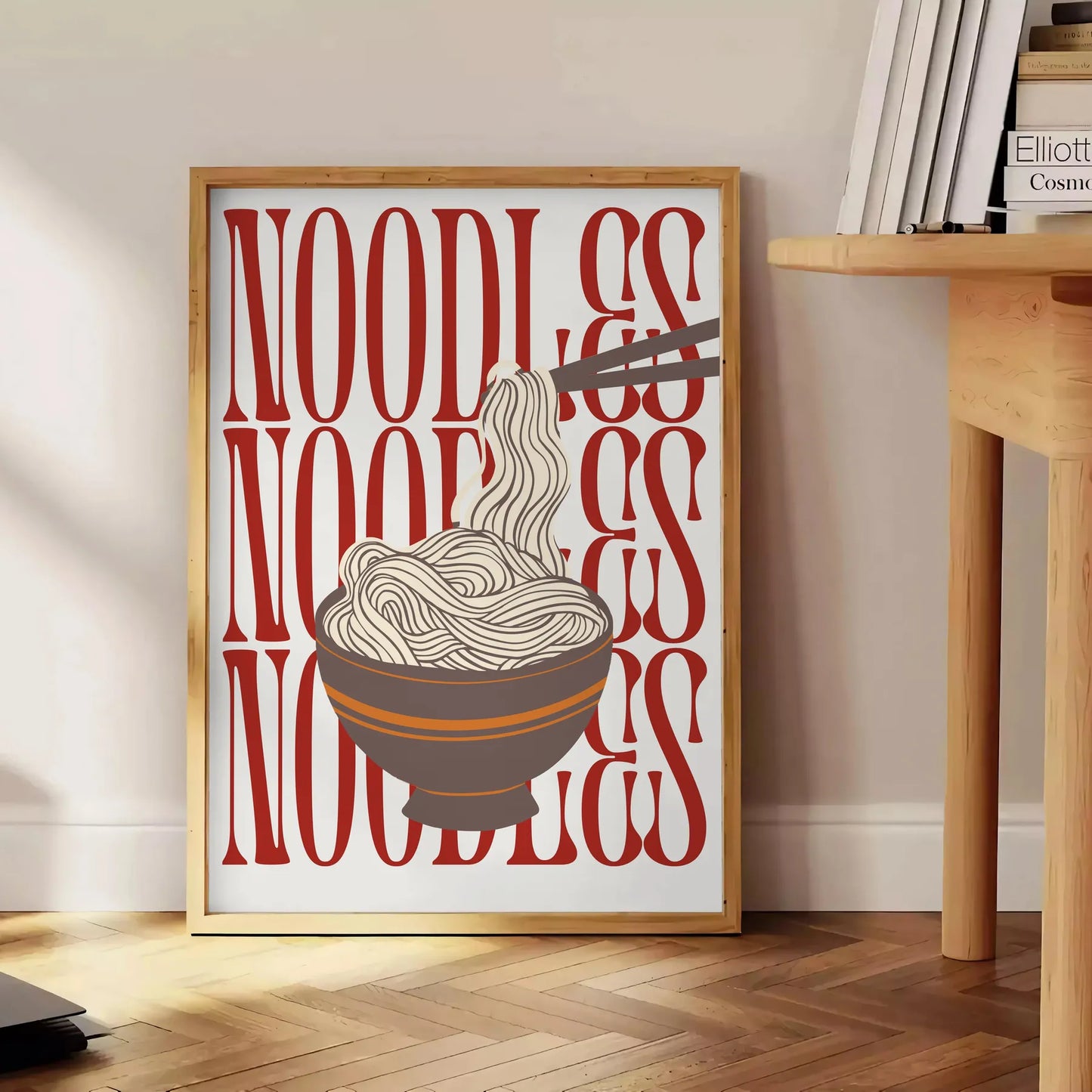 kitchen stylish Noodles poster elegant gray white tones wall art thoughtful gift striking artwork modern flair space unframed option captivating print décor