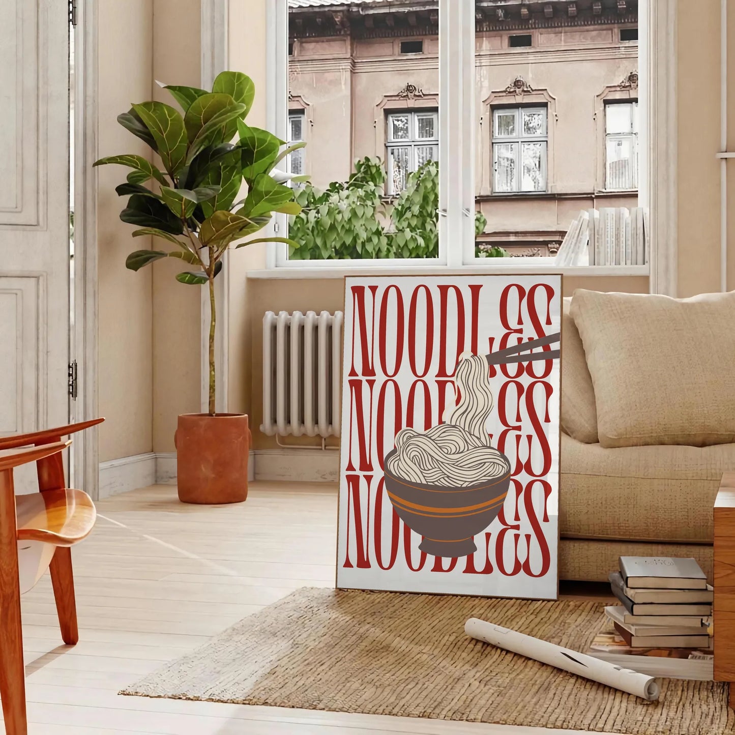 kitchen stylish Noodles poster elegant gray white tones wall art thoughtful gift striking artwork modern flair space unframed option captivating print décor