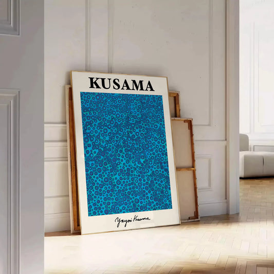 captivating Yayoi Kusama poster mesmerizing blue black hues statement wall art piece thoughtful gift exclusive print modern elegance space unframed formats