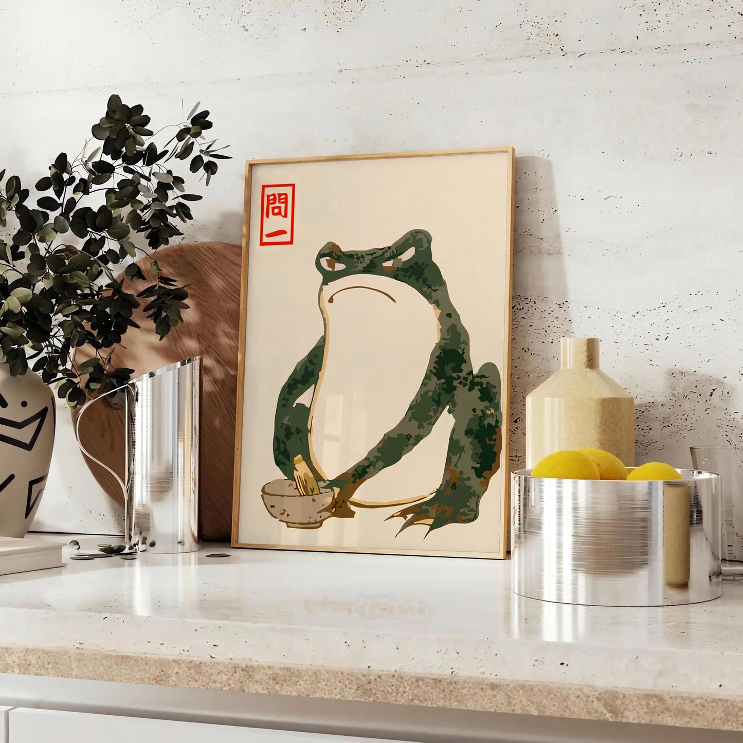 space vibrant Angry Frog poster Matsumoto Hoji Japan decor green orange wall art unique gift collection artwork sizes A4 cm A0