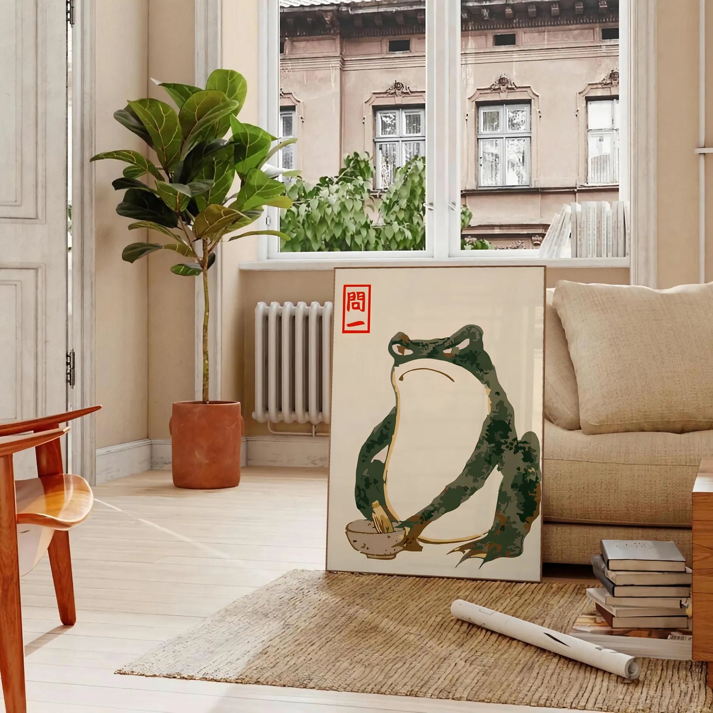 space vibrant Angry Frog poster Matsumoto Hoji Japan decor green orange wall art unique gift collection artwork sizes A4 cm A0