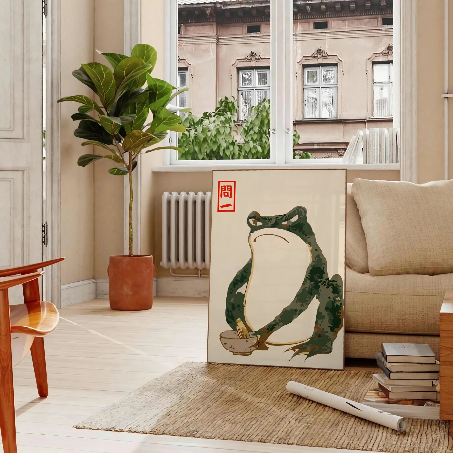 space vibrant Angry Frog poster Matsumoto Hoji Japan decor green orange wall art unique gift collection artwork sizes A4 cm A0