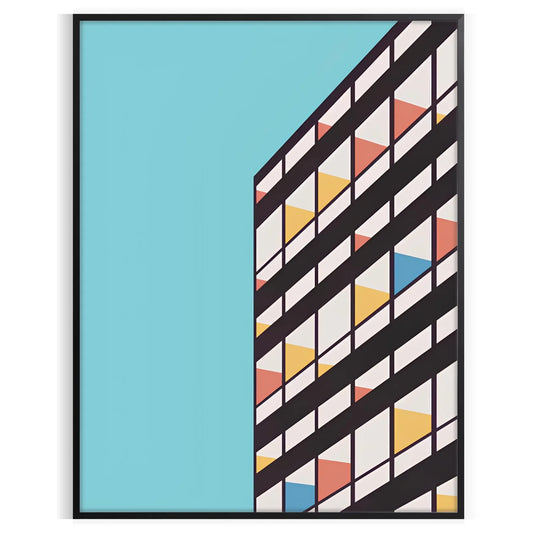 space Blue Groovy Art Poster dynamic piece wall bold yellow black tones unique artwork stylish gift print retro vibe room vibrant decor accent