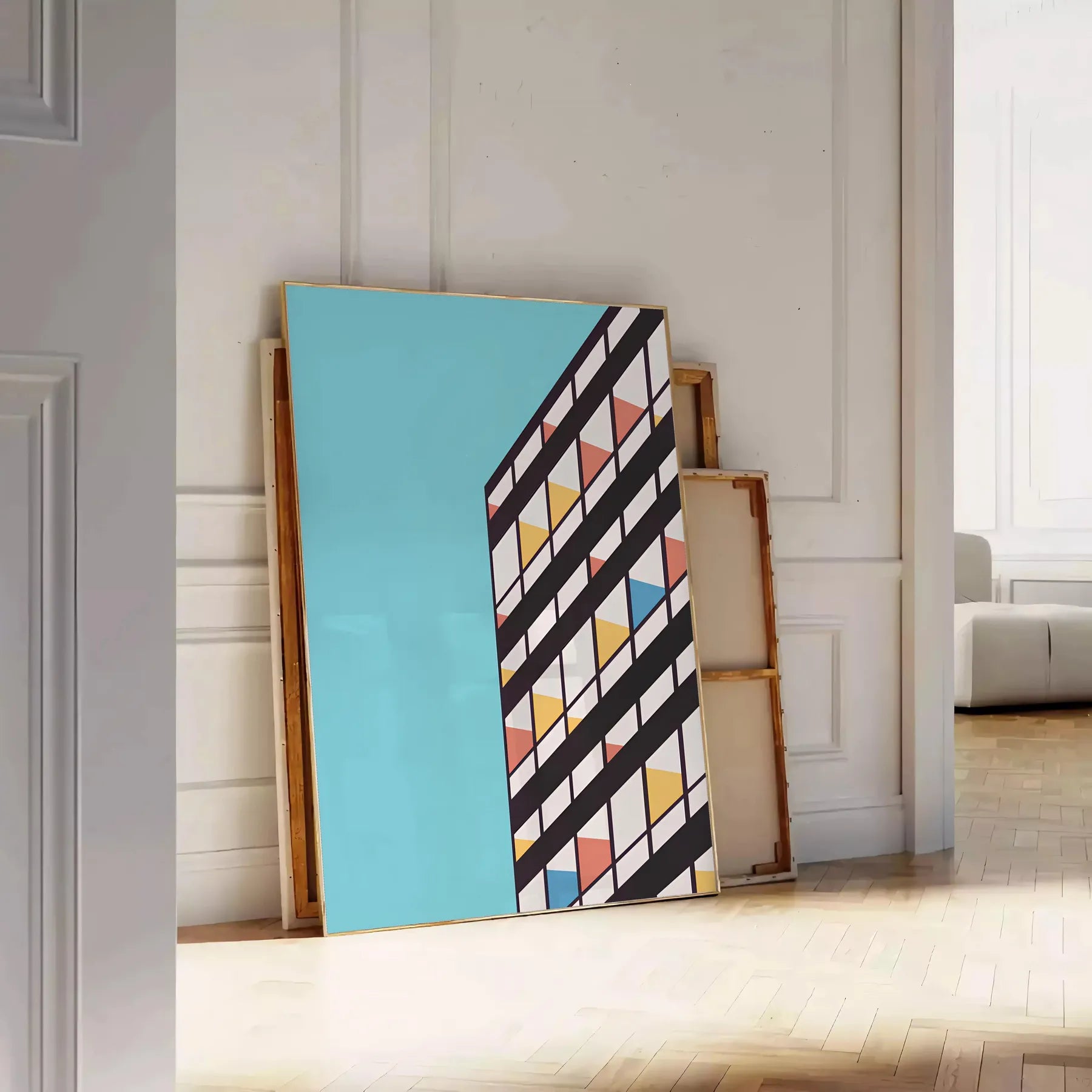 space Blue Groovy Art Poster dynamic piece wall bold yellow black tones unique artwork stylish gift print retro vibe room vibrant decor accent
