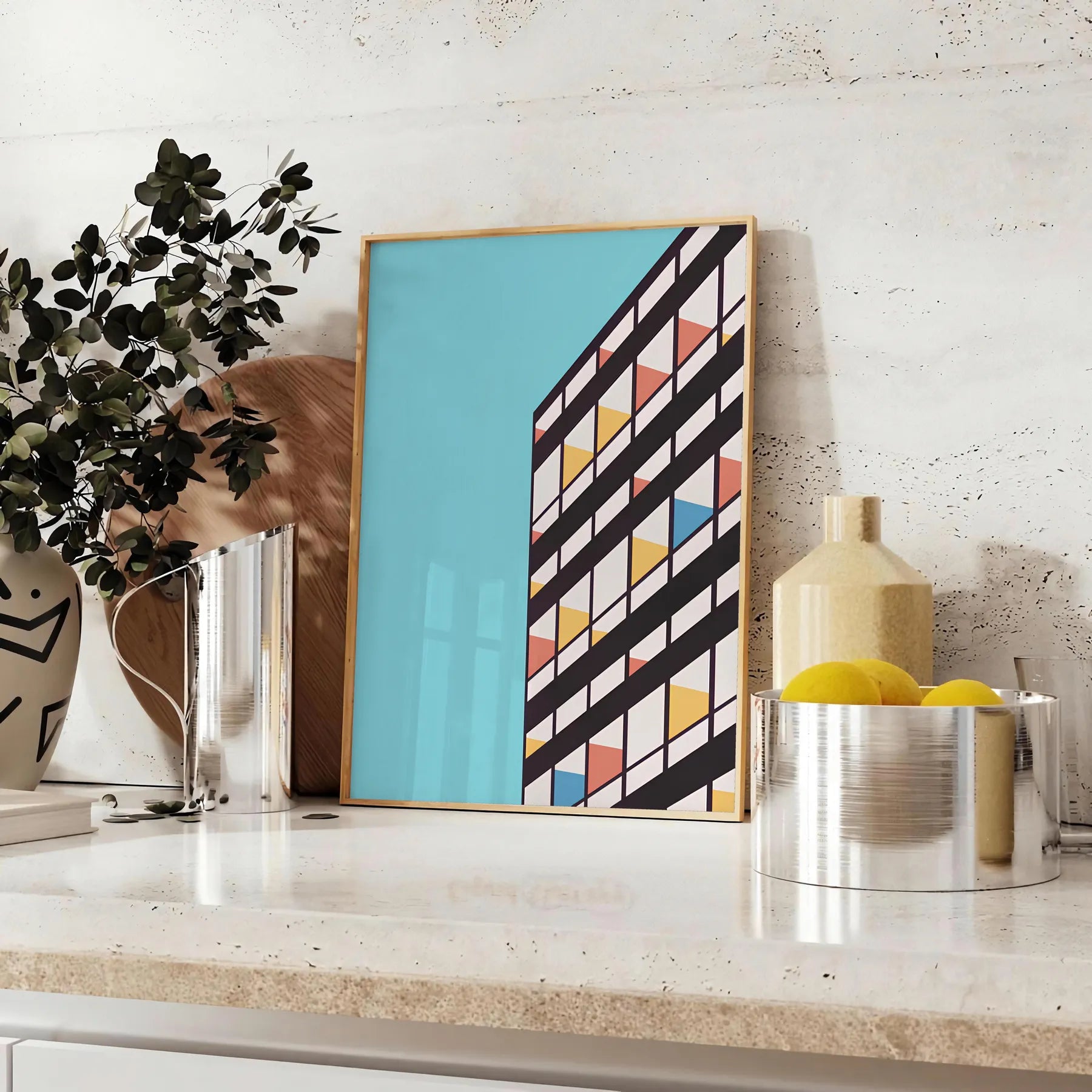space Blue Groovy Art Poster dynamic piece wall bold yellow black tones unique artwork stylish gift print retro vibe room vibrant decor accent