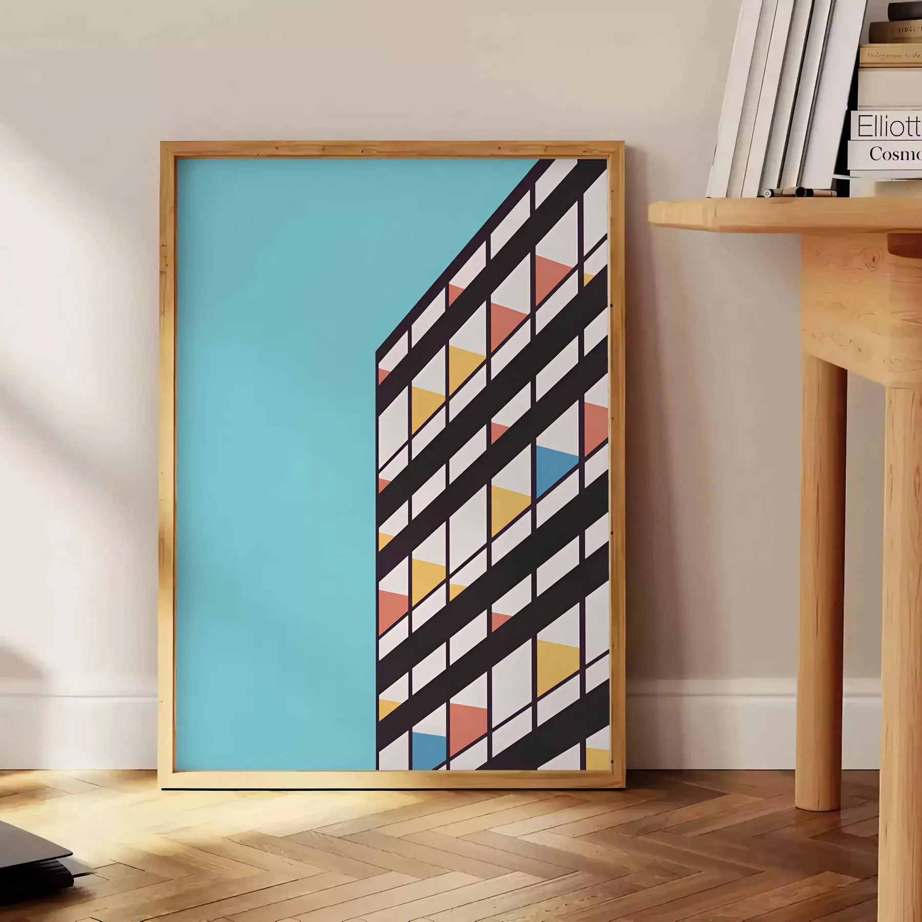 space Blue Groovy Art Poster dynamic piece wall bold yellow black tones unique artwork stylish gift print retro vibe room vibrant decor accent