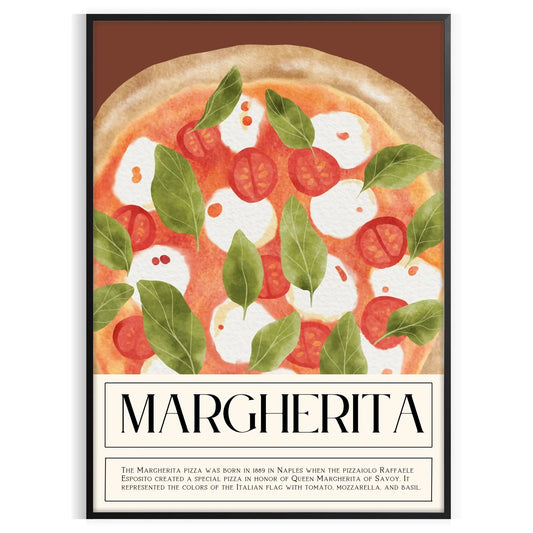 kitchen decor charming Margherita Pizza poster earthy brown vibrant green hues eye wall art perfect gift food lovers space unique artwork unframed editions