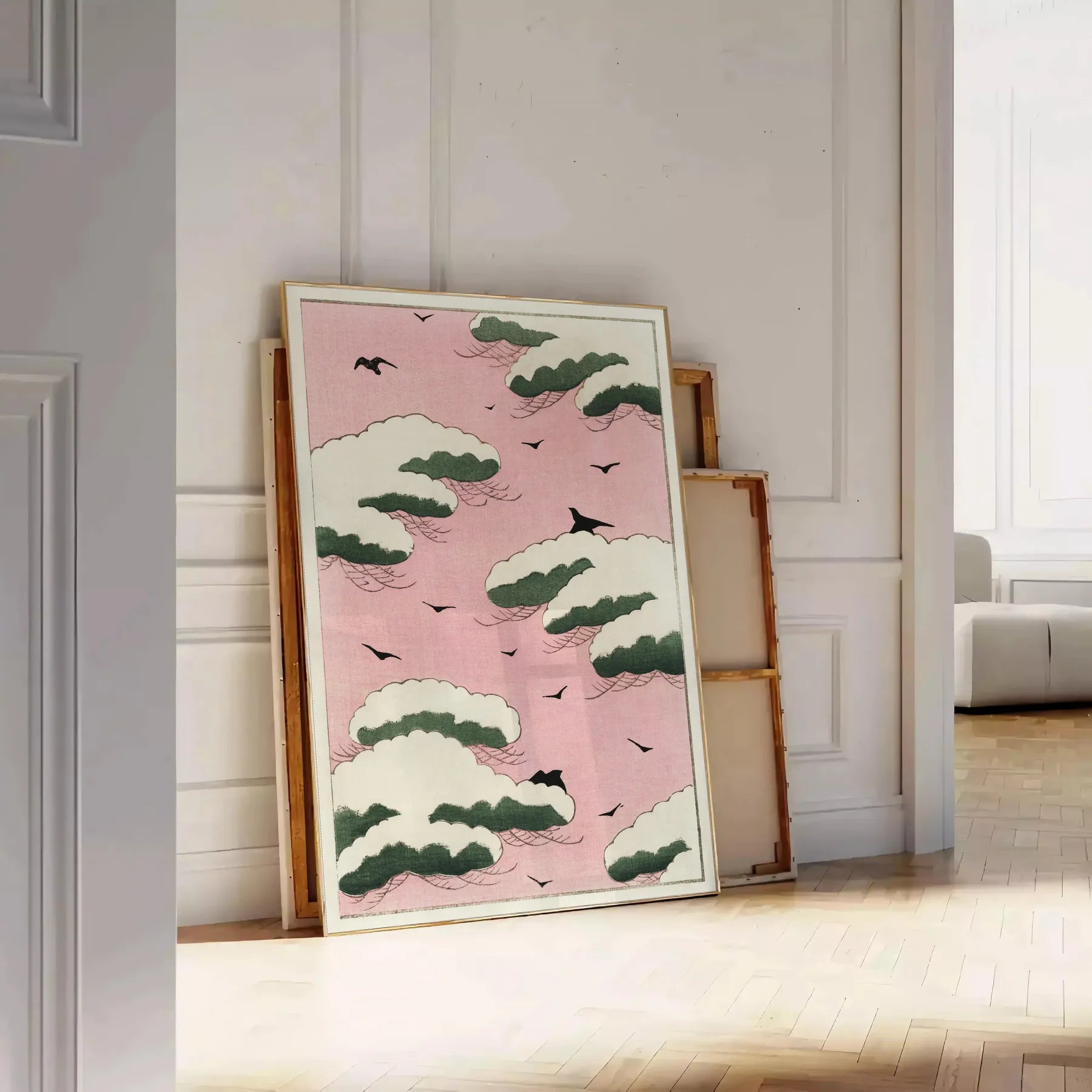 enchanting Pink Sky poster famed Japanese artist Watanabe Seitei captivating blend brown green hues stunning wall art perfect gift space exquisite artwork frames standalone prints
