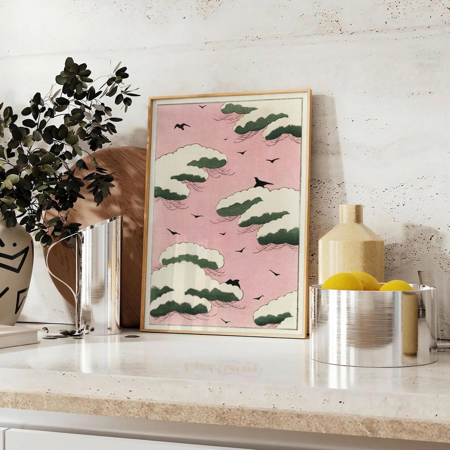 enchanting Pink Sky poster famed Japanese artist Watanabe Seitei captivating blend brown green hues stunning wall art perfect gift space exquisite artwork frames standalone prints