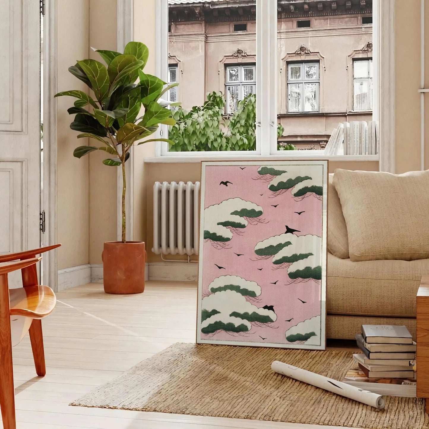 enchanting Pink Sky poster famed Japanese artist Watanabe Seitei captivating blend brown green hues stunning wall art perfect gift space exquisite artwork frames standalone prints