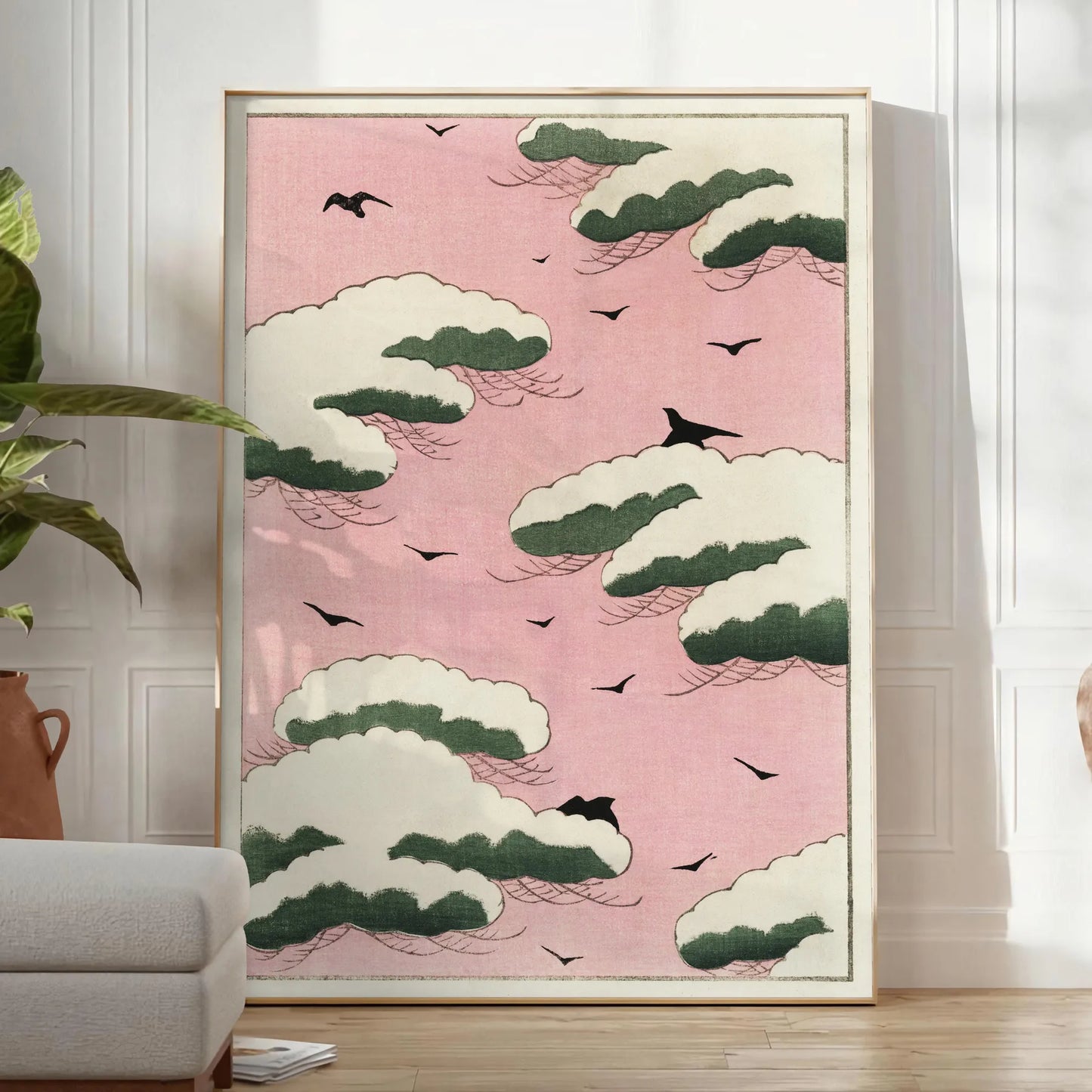enchanting Pink Sky poster famed Japanese artist Watanabe Seitei captivating blend brown green hues stunning wall art perfect gift space exquisite artwork frames standalone prints