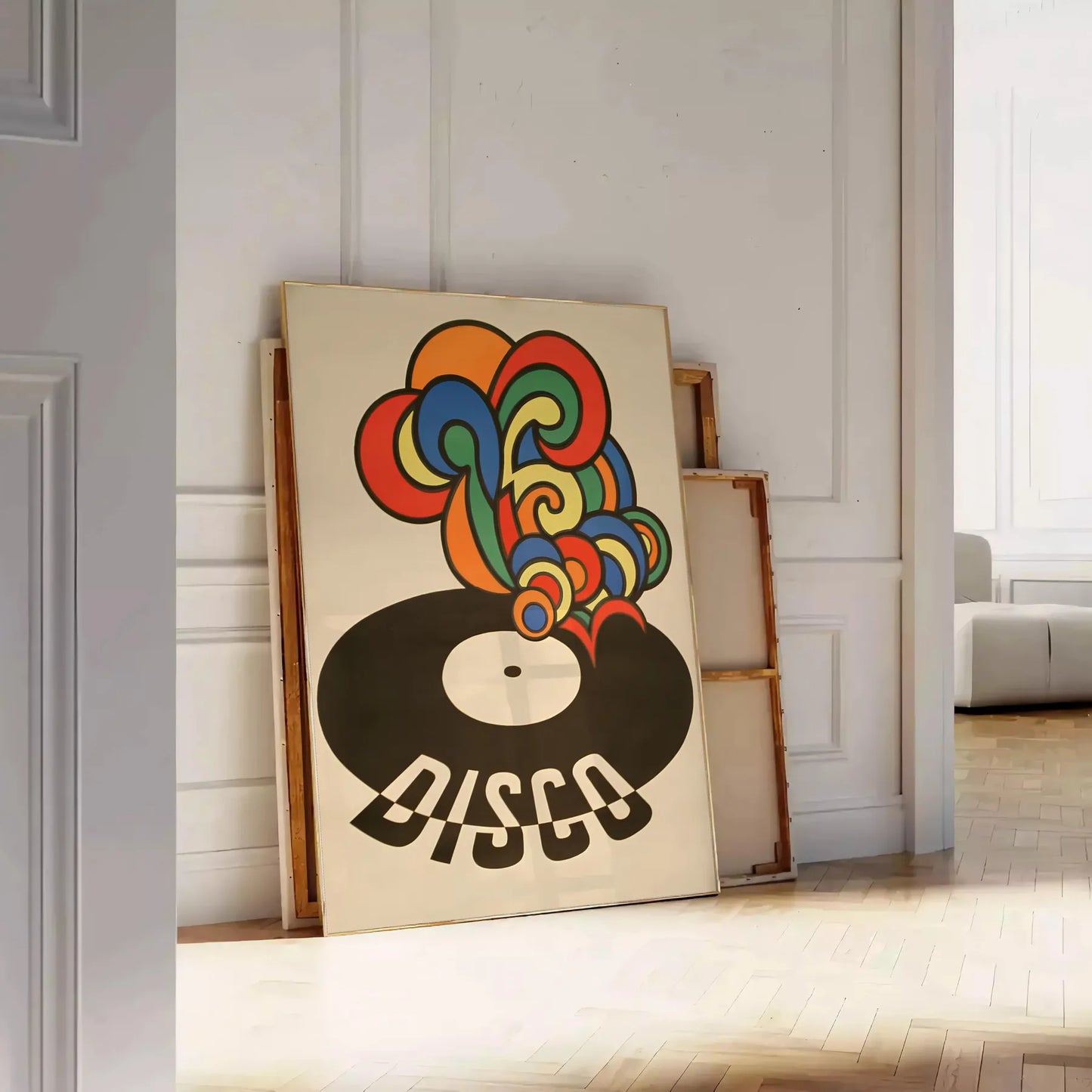 world retro charm Vinyl Other Delights poster groovy artwork bursts vibrant greens oranges perfect wall art collection unique gift print music lovers standalone masterpiece