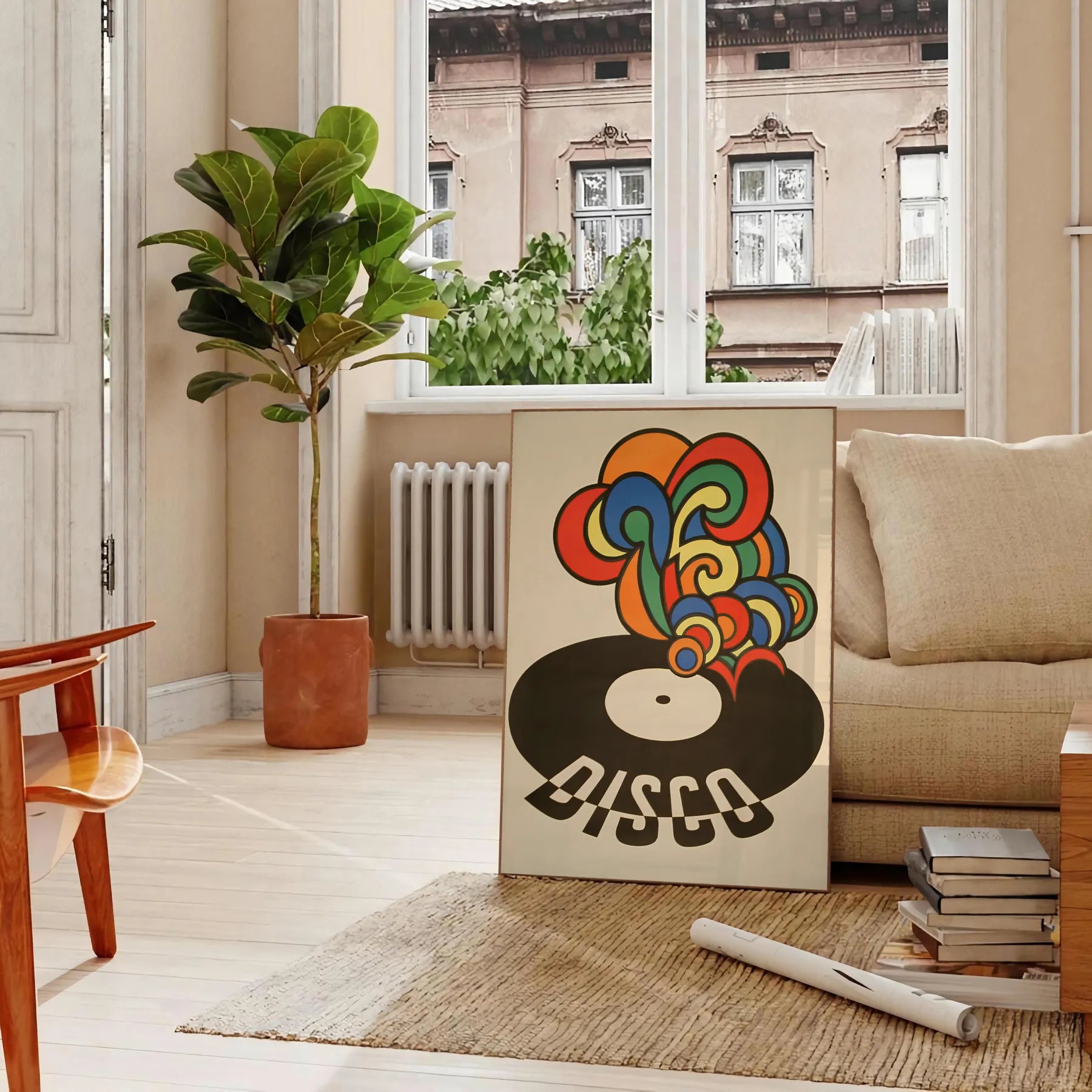 world retro charm Vinyl Other Delights poster groovy artwork bursts vibrant greens oranges perfect wall art collection unique gift print music lovers standalone masterpiece