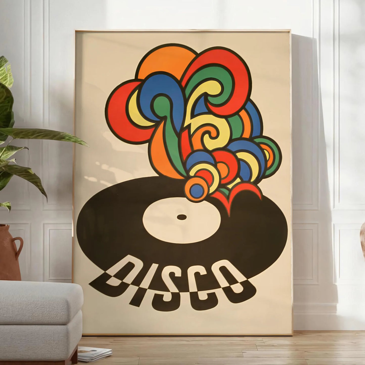 world retro charm Vinyl Other Delights poster groovy artwork bursts vibrant greens oranges perfect wall art collection unique gift print music lovers standalone masterpiece