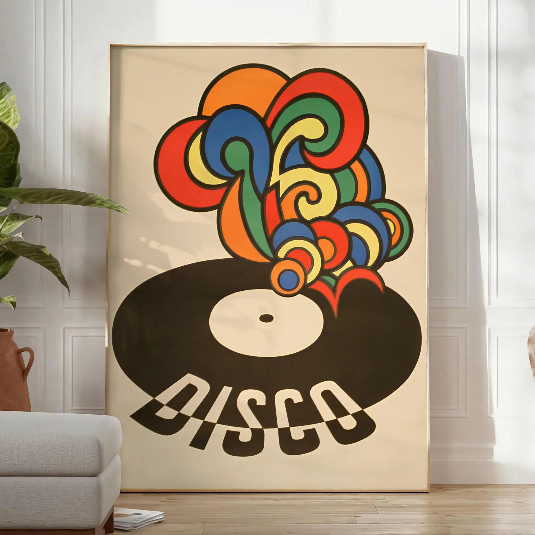 world retro charm Vinyl Other Delights poster groovy artwork bursts vibrant greens oranges perfect wall art collection unique gift print music lovers standalone masterpiece