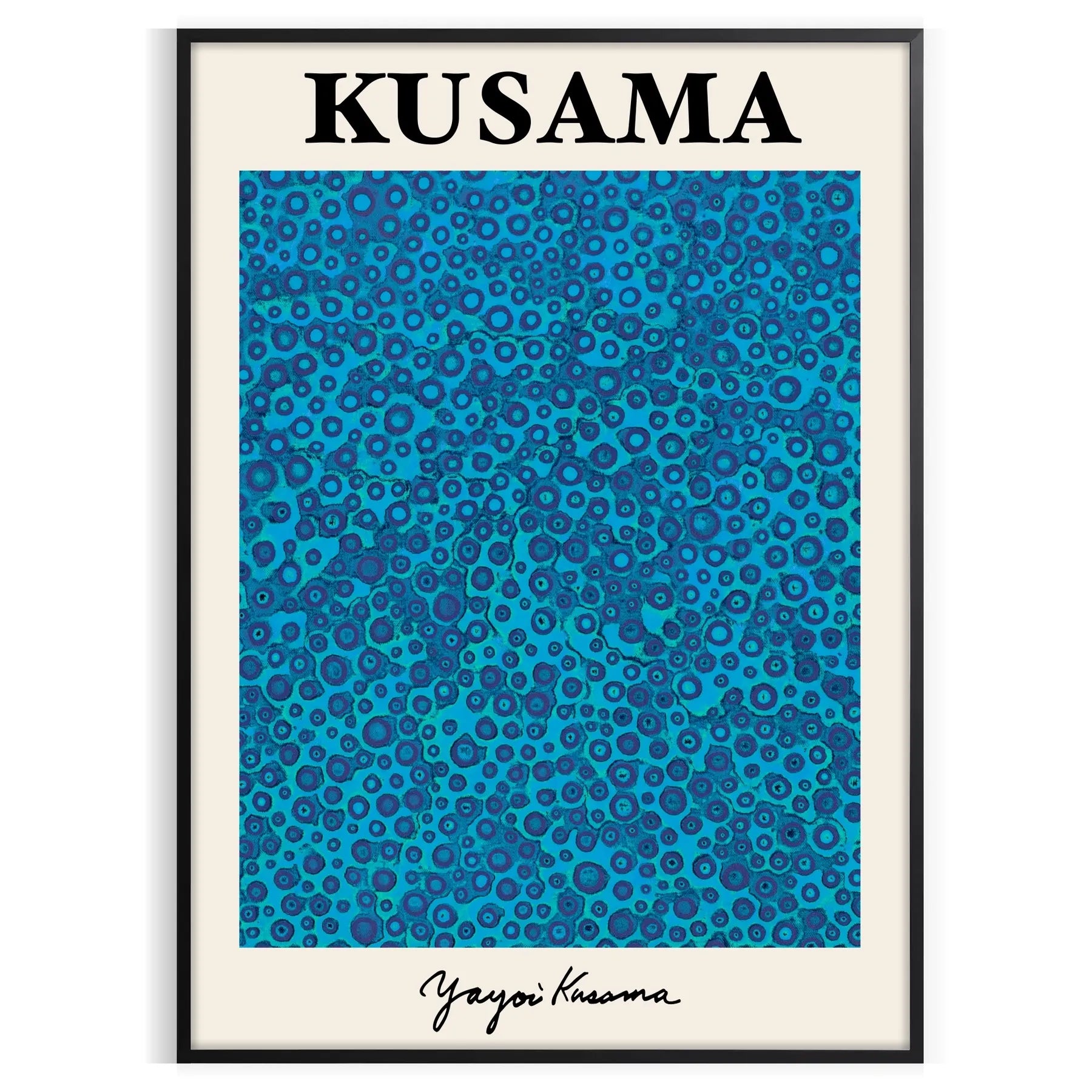 captivating Yayoi Kusama poster mesmerizing blue black hues statement wall art piece thoughtful gift exclusive print modern elegance space unframed formats