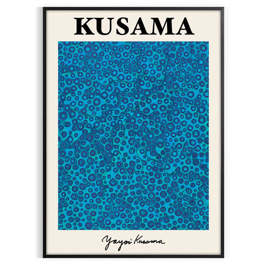 captivating Yayoi Kusama poster mesmerizing blue black hues statement wall art piece thoughtful gift exclusive print modern elegance space unframed formats